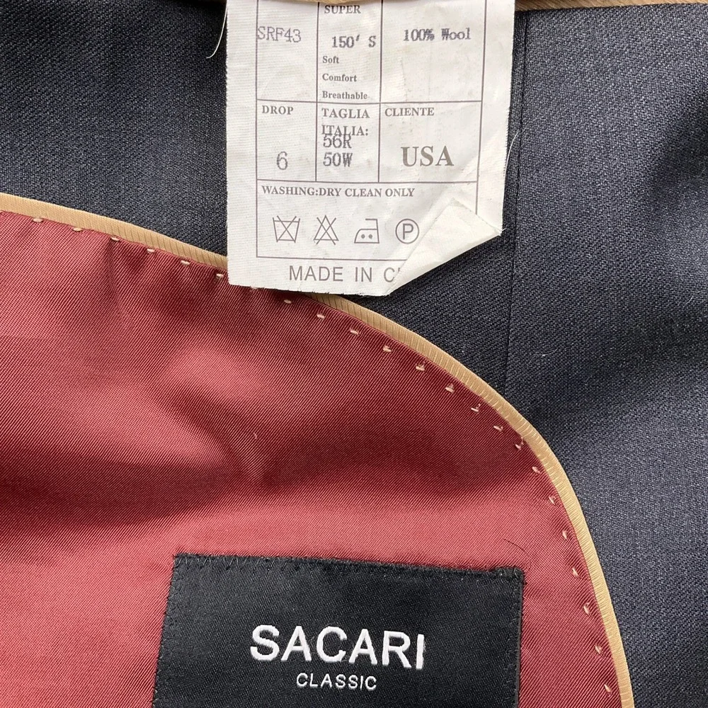 SACARI CLASSIC Suit Mens 56S 48W 26L Charcoal Gray Super 150 Wool Classic Career